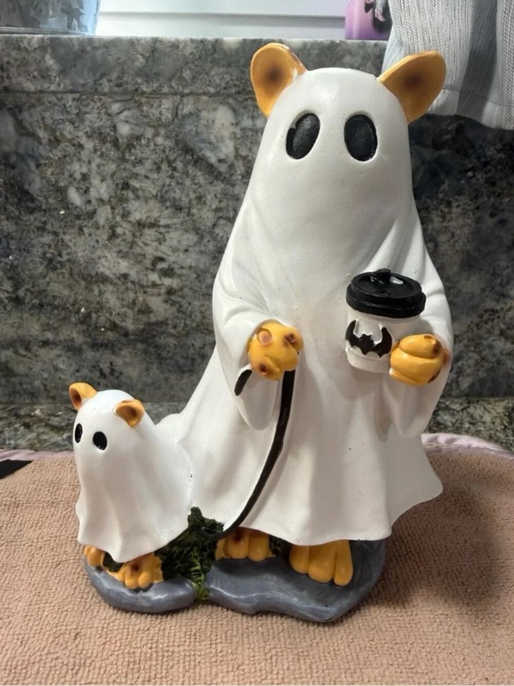 NWT Ghost Dog Halloween Figurine w/ Puppy Coffee Cup Decor TJ Maxx 9”